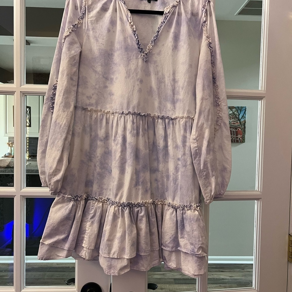 Generation Love lilac tie dye mini dress with ruffle details and tiers sz M EUC